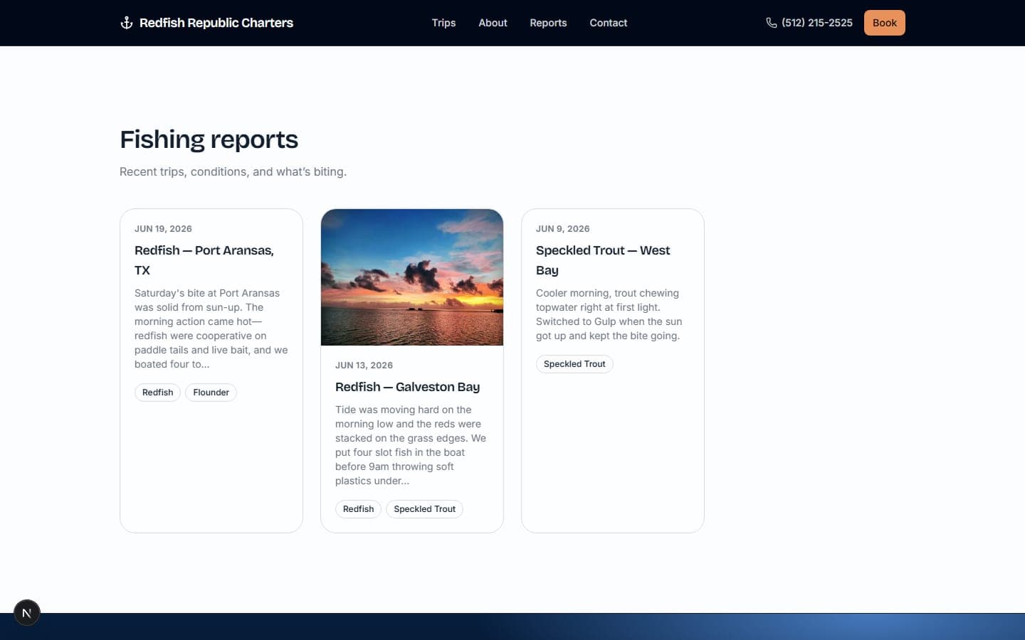 Fishing reports on a captain's site